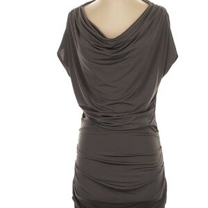 Banana Republic Black Midi Cocktail Dress, Cap Sleeve, Boatneck, Ruched.